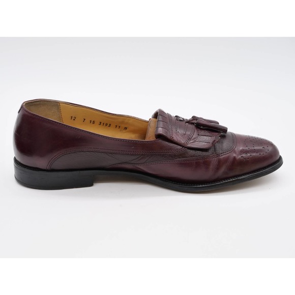 Johnston Murphy Tassel Loafer Mens 11 Burgundy Leather Kilt Brogue Dress Shoes - Picture 3 of 12